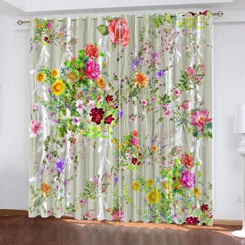 HABEAT 3D Blumen Vorhang Abdunkelnde Blumen Polyester Vorhänge mit ösen 2er Set Gardinen Blickdicht Verdunkelungs Geräuschreduzierung für Schlafzimmer Wohnzimmer B 220 X H 215 cm（Stil 30-10） von HABEAT