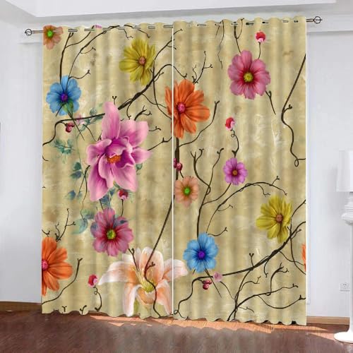 HABEAT 3D Blumen Vorhang Abdunkelnde Blumen Polyester Vorhänge mit ösen 2er Set Gardinen Blickdicht Verdunkelungs Geräuschreduzierung für Schlafzimmer Wohnzimmer B 220 X H 215 cm（Stil 30-6） von HABEAT