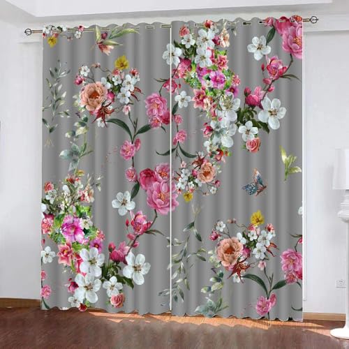 HABEAT 3D Blumen Vorhang Abdunkelnde Blumen Polyester Vorhänge mit ösen 2er Set Gardinen Blickdicht Verdunkelungs Geräuschreduzierung für Schlafzimmer Wohnzimmer B 220 X H 215 cm（Stil 30-7） von HABEAT