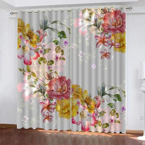 HABEAT 3D Blumen Vorhang Abdunkelnde Blumen Polyester Vorhänge mit ösen 2er Set Gardinen Blickdicht Verdunkelungs Geräuschreduzierung für Schlafzimmer Wohnzimmer B 234 X H 137 cm（Stil 21-2） von HABEAT