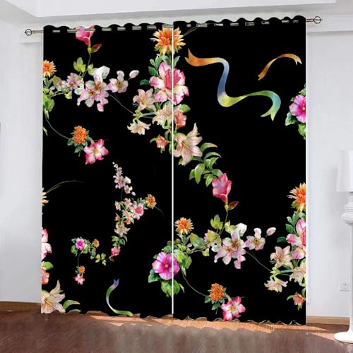 HABEAT 3D Blumen Vorhang Abdunkelnde Blumen Polyester Vorhänge mit ösen 2er Set Gardinen Blickdicht Verdunkelungs Geräuschreduzierung für Schlafzimmer Wohnzimmer B 234 X H 137 cm（Stil 21-4） von HABEAT
