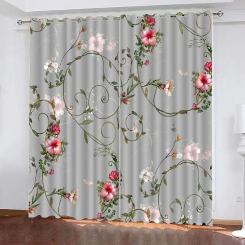 HABEAT 3D Blumen Vorhang Abdunkelnde Blumen Polyester Vorhänge mit ösen 2er Set Gardinen Blickdicht Verdunkelungs Geräuschreduzierung für Schlafzimmer Wohnzimmer B 234 X H 137 cm（Stil 22-6） von HABEAT