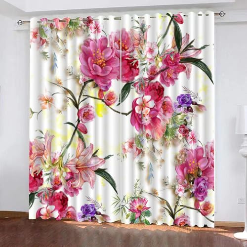 HABEAT 3D Blumen Vorhang Abdunkelnde Blumen Polyester Vorhänge mit ösen 2er Set Gardinen Blickdicht Verdunkelungs Geräuschreduzierung für Schlafzimmer Wohnzimmer B 234 X H 137 cm（Stil 22-7） von HABEAT