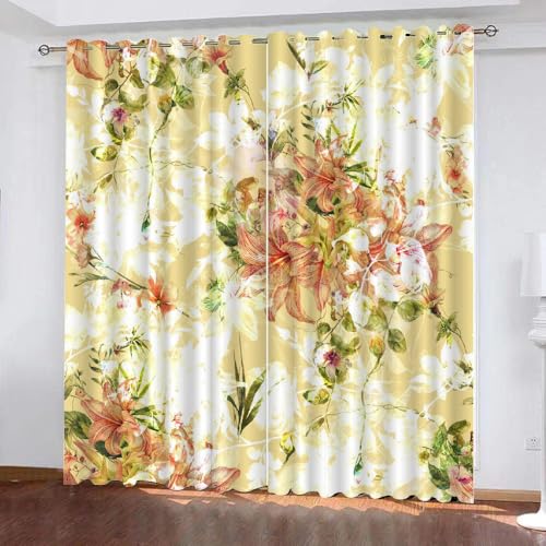 HABEAT 3D Blumen Vorhang Abdunkelnde Blumen Polyester Vorhänge mit ösen 2er Set Gardinen Blickdicht Verdunkelungs Geräuschreduzierung für Schlafzimmer Wohnzimmer B 234 X H 137 cm（Stil 23-6） von HABEAT