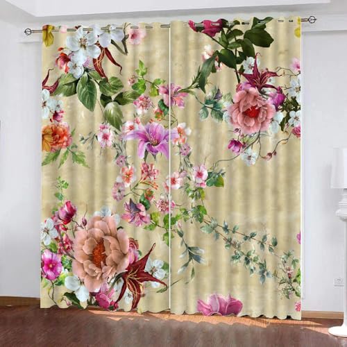 HABEAT 3D Blumen Vorhang Abdunkelnde Blumen Polyester Vorhänge mit ösen 2er Set Gardinen Blickdicht Verdunkelungs Geräuschreduzierung für Schlafzimmer Wohnzimmer B 234 X H 137 cm（Stil 23-9） von HABEAT