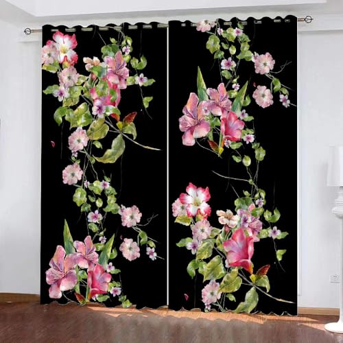 HABEAT 3D Blumen Vorhang Abdunkelnde Blumen Polyester Vorhänge mit ösen 2er Set Gardinen Blickdicht Verdunkelungs Geräuschreduzierung für Schlafzimmer Wohnzimmer B 234 X H 137 cm（Stil 24-2） von HABEAT