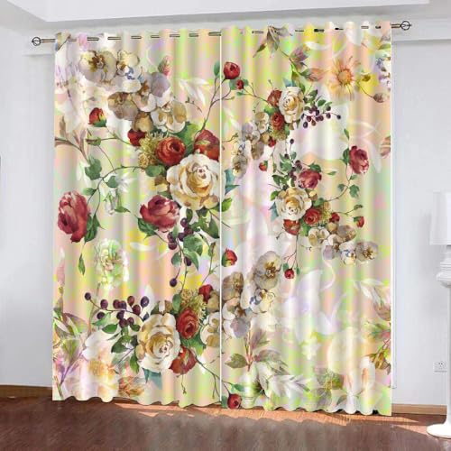 HABEAT 3D Blumen Vorhang Abdunkelnde Blumen Polyester Vorhänge mit ösen 2er Set Gardinen Blickdicht Verdunkelungs Geräuschreduzierung für Schlafzimmer Wohnzimmer B 234 X H 137 cm（Stil 24-7） von HABEAT