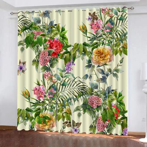 HABEAT 3D Blumen Vorhang Abdunkelnde Blumen Polyester Vorhänge mit ösen 2er Set Gardinen Blickdicht Verdunkelungs Geräuschreduzierung für Schlafzimmer Wohnzimmer B 234 X H 137 cm（Stil 28-7） von HABEAT