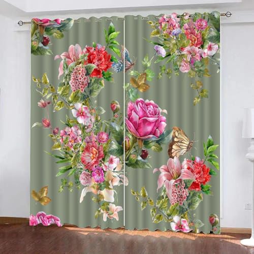 HABEAT 3D Blumen Vorhang Abdunkelnde Blumen Polyester Vorhänge mit ösen 2er Set Gardinen Blickdicht Verdunkelungs Geräuschreduzierung für Schlafzimmer Wohnzimmer B 234 X H 137 cm（Stil 30-2） von HABEAT