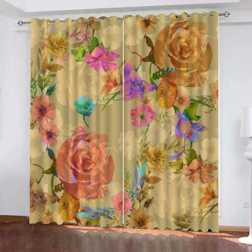 HABEAT 3D Blumen Vorhang Abdunkelnde Blumen Polyester Vorhänge mit ösen 2er Set Gardinen Blickdicht Verdunkelungs Geräuschreduzierung für Schlafzimmer Wohnzimmer B 234 X H 137 cm（Stil 30-4） von HABEAT