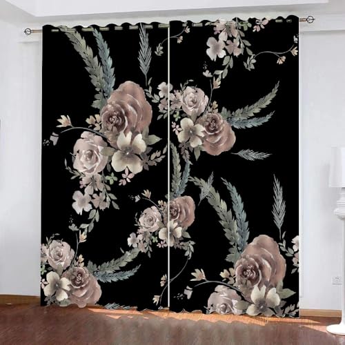 HABEAT 3D Blumen Vorhang Abdunkelnde Blumen Polyester Vorhänge mit ösen 2er Set Gardinen Blickdicht Verdunkelungs Geräuschreduzierung für Schlafzimmer Wohnzimmer B 234 X H 137 cm（Stil 30-9） von HABEAT