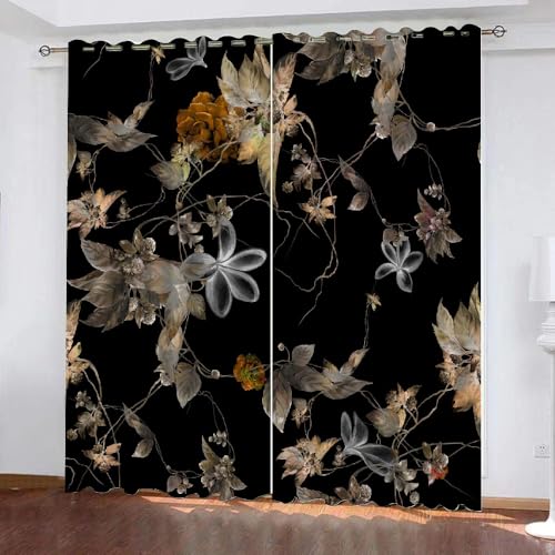 HABEAT 3D Blumen Vorhang Abdunkelnde Retro-Blumen Polyester Vorhänge mit ösen 2er Set Gardinen Blickdicht Verdunkelungs Geräuschreduzierung für Schlafzimmer Wohnzimmer B 220 X H 215 cm（Stil 26-9） von HABEAT