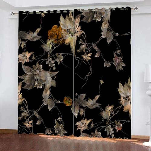 HABEAT 3D Blumen Vorhang Abdunkelnde Retro-Blumen Polyester Vorhänge mit ösen 2er Set Gardinen Blickdicht Verdunkelungs Geräuschreduzierung für Schlafzimmer Wohnzimmer B 234 X H 137 cm（Stil 26-7） von HABEAT