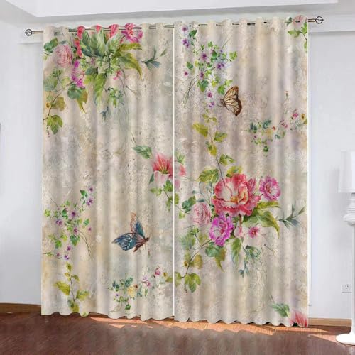 HABEAT 3D Blumen Vorhang Abdunkelnde Schmetterling Polyester Vorhänge mit ösen 2er Set Gardinen Blickdicht Verdunkelungs Geräuschreduzierung für Schlafzimmer Wohnzimmer B 220 X H 215 cm（Stil 26-3） von HABEAT