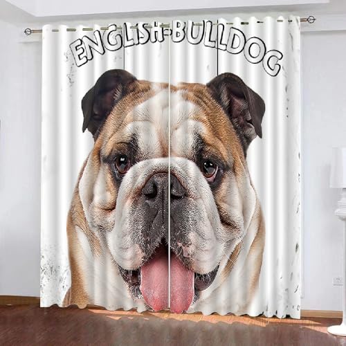 HABEAT 3D Bulldogge Vorhänge Abdunkelnde mit ösen 2 Stücks Gardinen Blickdicht Verdunkelungs Tiere Hunde Kälteschutz Scheibengardinen für Junge Mädchen Schlafzimmer B 280 X H 260 cm（Motiv 2-8） von HABEAT