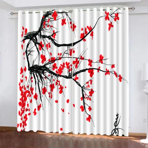 HABEAT 3D China Stil Vorhänge Abdunkelnde Blumen Kindervorhänge Vorhang mit ösen 2er Set Gardinen Blickdicht Verdunkelungs für Kinderzimmer Schlafzimmer Wohnzimmer B 150 X H 166 cm（Motiv 19-7） von HABEAT