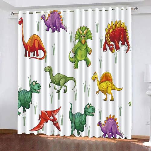 HABEAT 3D Dinosaurier Vorhänge Cartoon Dinosaurier Kindervorhänge Vorhang mit ösen 2er Set Gardinen Blickdicht Verdunkelungs für Kinderzimmer Schlafzimmer Wohnzimmer B 110 X H 95 cm（Motiv 1-4） von HABEAT