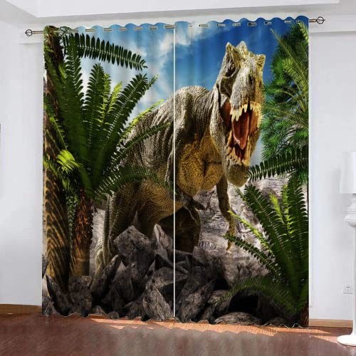 HABEAT 3D Dinosaurier Vorhang Abdunkelnde Retro Dino Polyester Vorhänge mit ösen 2er Set Gardinen Blickdicht Verdunkelungs Geräuschreduzierung für Schlafzimmer Wohnzimmer B 220 X H 215 cm von HABEAT