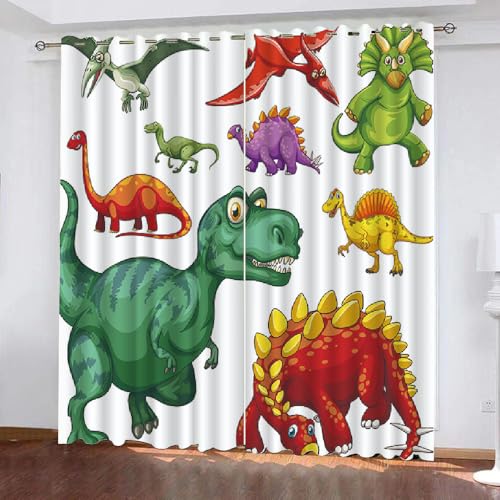 HABEAT 3D Dinosaurier Vorhang Cartoon Dinosaurier Polyester Vorhänge mit ösen 2er Set Gardinen Blickdicht Verdunkelungs Geräuschreduzierung für Schlafzimmer Wohnzimmer B 234 X H 137 cm（Motiv 1-5） von HABEAT