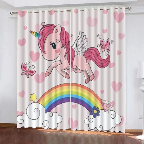 HABEAT 3D Einhorn Vorhänge Abdunkelnde Regenbogen Kindervorhänge Vorhang mit ösen 2er Set Gardinen Blickdicht Verdunkelungs für Kinderzimmer Schlafzimmer Wohnzimmer B 150 X H 166 cm（Motiv 9-10） von HABEAT