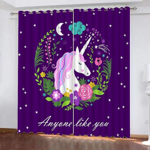 HABEAT 3D Einhorn Vorhänge Abdunkelnde mit ösen 2 Stücks Gardinen Blickdicht Verdunkelungs Sternenhimmel Kälteschutz Scheibengardinen für Junge Mädchen Schlafzimmer B 234 X H 183 cm（Motiv 9-6） von HABEAT