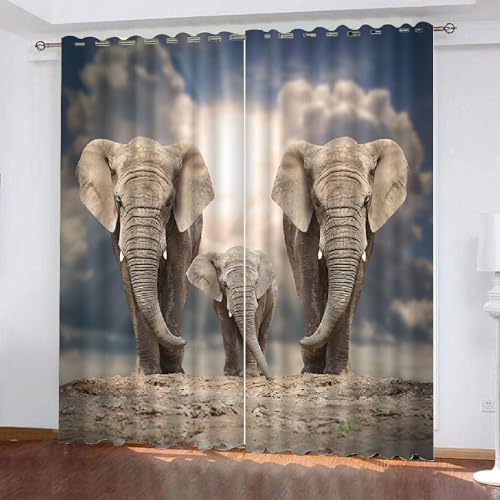 HABEAT 3D Elefant Gardinen Abdunkelnde Elefant Kindervorhänge Vorhang mit ösen 2er Set Vorhänge Blickdicht Verdunkelungs für Kinderzimmer Schlafzimmer Wohnzimmer B 200 X H 160 cm（Motiv 16-3） von HABEAT