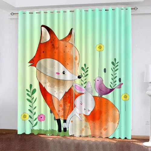 HABEAT 3D Fuchs Vorhänge Abdunkelnde Kaninchen Kindervorhänge Vorhang mit ösen 2er Set Gardinen Blickdicht Verdunkelungs für Kinderzimmer Schlafzimmer Wohnzimmer B 150 X H 166 cm（Motiv 1-9） von HABEAT