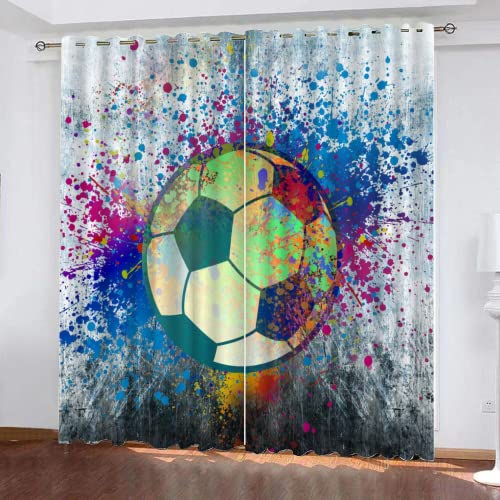 HABEAT 3D Fußball Gardinen Abdunkelnde Abstraktion Graffiti Kindervorhänge Vorhang mit ösen 2er Set Vorhänge Blickdicht Verdunkelungs für Kinderzimmer Schlafzimmer Wohnzimmer B 140 X H 160 cm von HABEAT