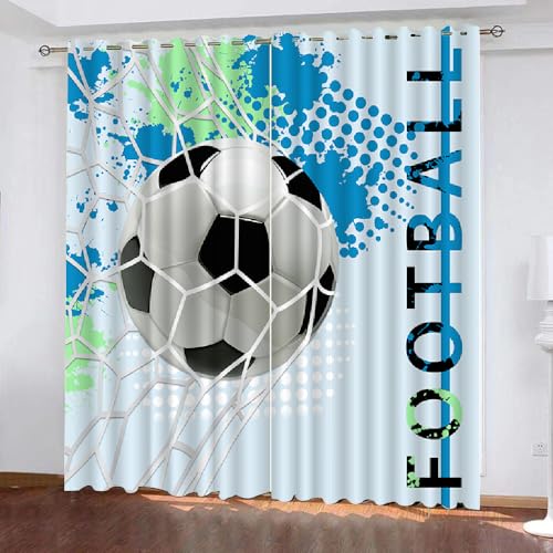 HABEAT 3D Fußball Gardinen Abdunkelnde Fußball Kindervorhänge Vorhang mit ösen 2er Set Vorhänge Blickdicht Verdunkelungs für Kinderzimmer Schlafzimmer Wohnzimmer B 140 X H 160 cm（Stil 27-7） von HABEAT