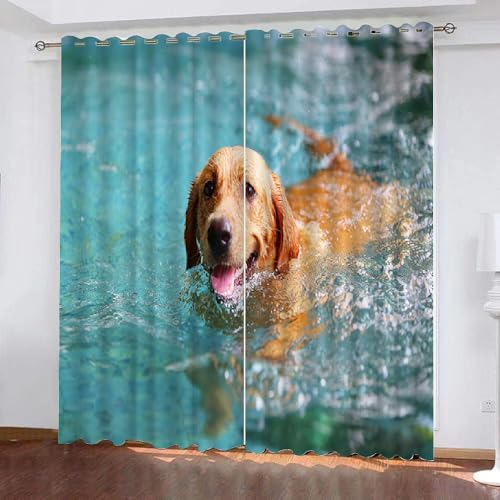 HABEAT 3D Golden Retriever Vorhänge Abdunkelnde mit ösen 2 Stücks Gardinen Blickdicht Verdunkelungs Hund Kälteschutz Scheibengardinen für Junge Mädchen Schlafzimmer B 234 X H 183 cm（Stil 14-7） von HABEAT