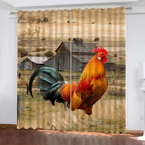 HABEAT 3D Huhn Gardinen Abdunkelnde Bauernhof Kindervorhänge Vorhang mit ösen 2er Set Vorhänge Blickdicht Verdunkelungs für Kinderzimmer Schlafzimmer Wohnzimmer B 140 X H 160 cm（Motiv 2-10） von HABEAT