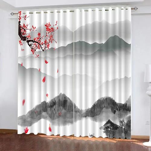 HABEAT 3D Japan Stil Vorhang Abdunkelnde Berg Polyester Vorhänge mit ösen 2er Set Gardinen Blickdicht Verdunkelungs Geräuschreduzierung für Schlafzimmer Wohnzimmer B 220 X H 215 cm（Motiv 10-5） von HABEAT