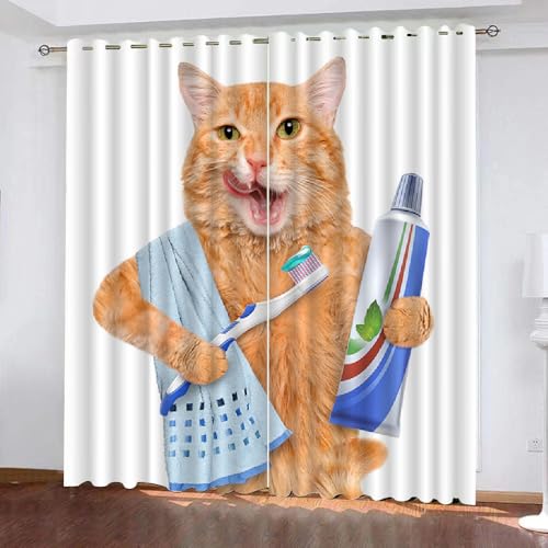 HABEAT 3D Katze Gardinen Abdunkelnde Tiere Katzen Kindervorhänge Vorhang mit ösen 2er Set Vorhänge Blickdicht Verdunkelungs für Kinderzimmer Schlafzimmer Wohnzimmer B 200 X H 160 cm（Motiv 6-7） von HABEAT