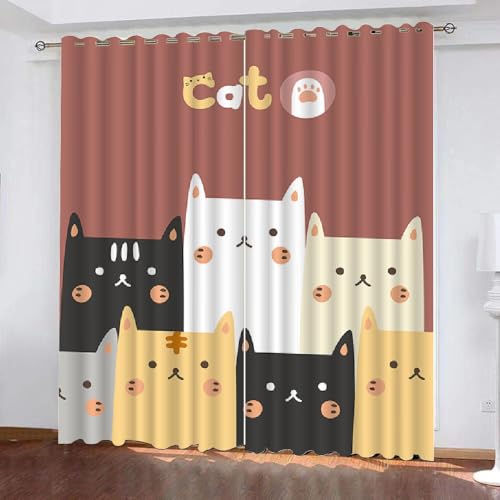 HABEAT 3D Katze Vorhang Abdunkelnde Cartoon Katze Polyester Vorhänge mit ösen 2er Set Gardinen Blickdicht Verdunkelungs Geräuschreduzierung für Schlafzimmer Wohnzimmer B 234 X H 137 cm（Motiv 14-7） von HABEAT