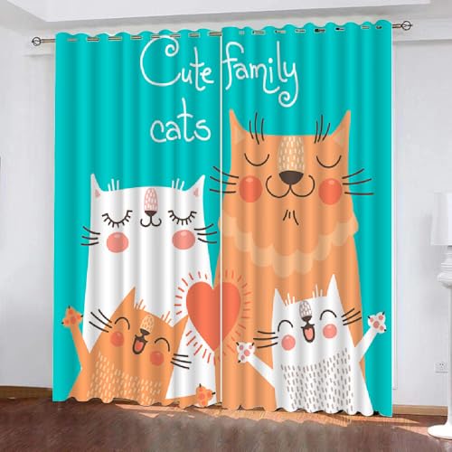 HABEAT 3D Katze Vorhang Abdunkelnde Cartoon Katze Polyester Vorhänge mit ösen 2er Set Gardinen Blickdicht Verdunkelungs Geräuschreduzierung für Schlafzimmer Wohnzimmer B 234 X H 137 cm（Motiv 6-9） von HABEAT