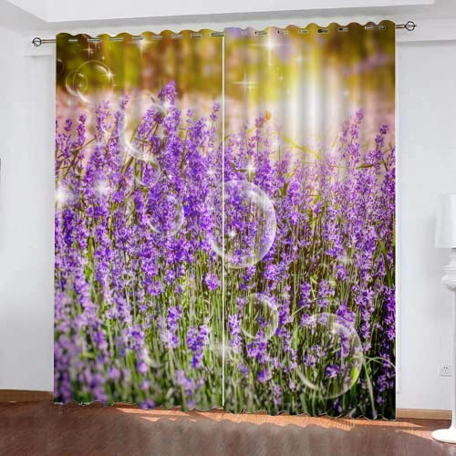 HABEAT 3D Lavendel Vorhänge Abdunkelnde mit ösen 2 Stücks Gardinen Blickdicht Verdunkelungs Lila Blumen Kälteschutz Scheibengardinen für Junge Mädchen Schlafzimmer B 280 X H 260 cm von HABEAT