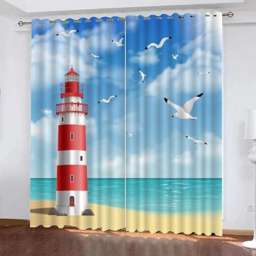 HABEAT 3D Leuchtturm Gardinen Abdunkelnde Sommer Strand Kindervorhänge Vorhang mit ösen 2er Set Vorhänge Blickdicht Verdunkelungs für Kinderzimmer Schlafzimmer Wohnzimmer B 200 X H 160 cm HABEAT 3D Leuchtturm Gardinen Abdunkelnde Sommer Strand Kindervorhänge Vorhang mit ösen 2er Set Vorhänge Blickdicht Verdunkelungs für Kinderzimmer Schlafzimmer Wohnzimmer B 200 X H 160 cm von HABEAT