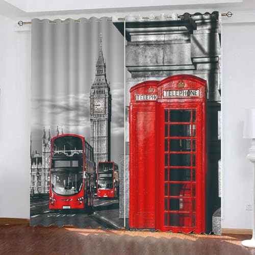HABEAT 3D London Vorhänge Abdunkelnde Big Ben Kindervorhänge Vorhang mit ösen 2er Set Gardinen Blickdicht Verdunkelungs für Kinderzimmer Schlafzimmer Wohnzimmer B 150 X H 166 cm（Motiv 11-2） von HABEAT