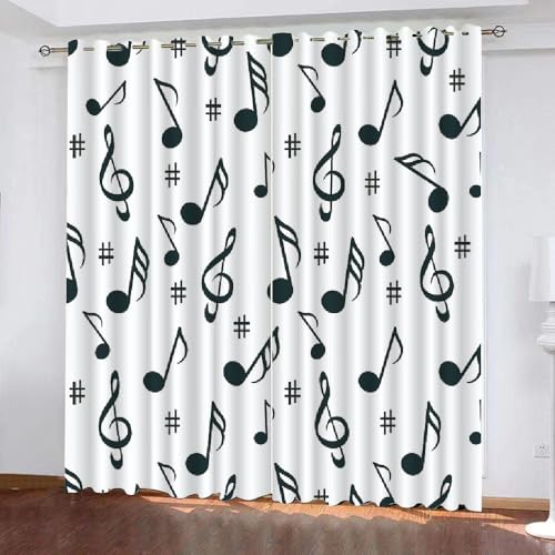 HABEAT 3D Musik Vorhänge Abdunkelnde mit ösen 2 Stücks Gardinen Blickdicht Verdunkelungs Musiknote Kälteschutz Scheibengardinen für Junge Mädchen Schlafzimmer B 234 X H 183 cm（Motiv 14-9） von HABEAT