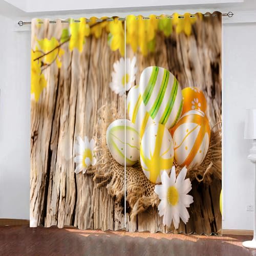 HABEAT 3D Ostern Gardinen Abdunkelnde Ostern Kindervorhänge Vorhang mit ösen 2er Set Vorhänge Blickdicht Verdunkelungs für Kinderzimmer Schlafzimmer Wohnzimmer B 140 X H 160 cm（Motiv 3-5） von HABEAT