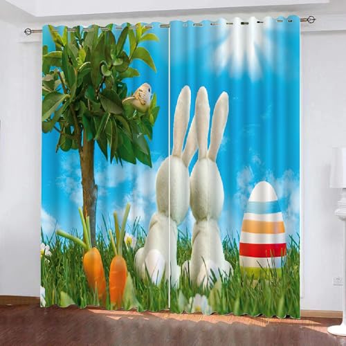 HABEAT 3D Ostern Vorhänge Abdunkelnde Kaninchen Kindervorhänge Vorhang mit ösen 2er Set Gardinen Blickdicht Verdunkelungs für Kinderzimmer Schlafzimmer Wohnzimmer B 150 X H 166 cm（Motiv 3-3） von HABEAT