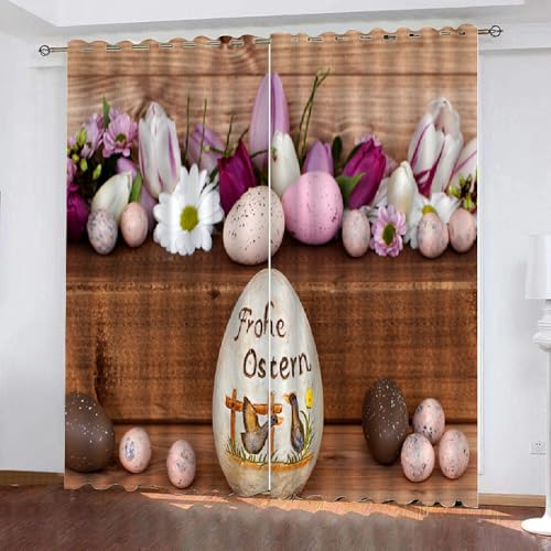 HABEAT 3D Ostern Vorhänge Abdunkelnde Ostern Kindervorhänge Vorhang mit ösen 2er Set Gardinen Blickdicht Verdunkelungs für Kinderzimmer Schlafzimmer Wohnzimmer B 110 X H 95 cm（Motiv 3-1） von HABEAT