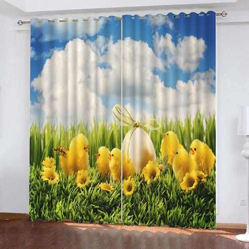 HABEAT 3D Ostern Vorhänge Abdunkelnde Ostern Kindervorhänge Vorhang mit ösen 2er Set Gardinen Blickdicht Verdunkelungs für Kinderzimmer Schlafzimmer Wohnzimmer B 110 X H 95 cm（Motiv 3-4） von HABEAT