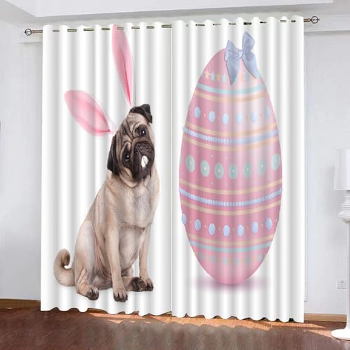 HABEAT 3D Ostern Vorhänge Abdunkelnde mit ösen 2 Stücks Gardinen Blickdicht Verdunkelungs Mops Kälteschutz Scheibengardinen für Junge Mädchen Schlafzimmer B 234 X H 183 cm（Motiv 4-4） von HABEAT
