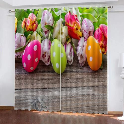 HABEAT 3D Ostern Vorhänge Abdunkelnde mit ösen 2 Stücks Gardinen Blickdicht Verdunkelungs Ostern Kälteschutz Scheibengardinen für Junge Mädchen Schlafzimmer B 234 X H 183 cm（Motiv 3-7） von HABEAT