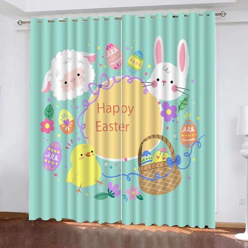 HABEAT 3D Ostern Vorhang Abdunkelnde Kaninchen Polyester Vorhänge mit ösen 2er Set Gardinen Blickdicht Verdunkelungs Geräuschreduzierung für Schlafzimmer Wohnzimmer B 220 X H 215 cm（Motiv 3-8） von HABEAT