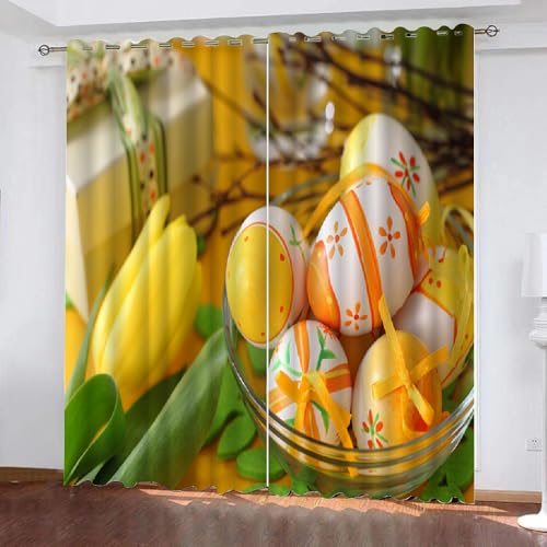 HABEAT 3D Ostern Vorhang Abdunkelnde Ostern Polyester Vorhänge mit ösen 2er Set Gardinen Blickdicht Verdunkelungs Geräuschreduzierung für Schlafzimmer Wohnzimmer B 234 X H 137 cm（Motiv 3-2） von HABEAT
