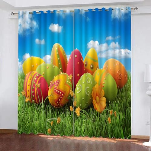 HABEAT 3D Ostern Vorhang Abdunkelnde Ostern Polyester Vorhänge mit ösen 2er Set Gardinen Blickdicht Verdunkelungs Geräuschreduzierung für Schlafzimmer Wohnzimmer B 234 X H 137 cm（Motiv 3-6） von HABEAT