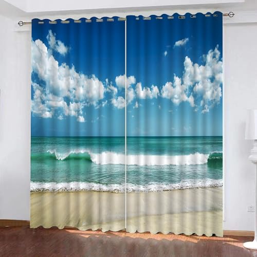 HABEAT 3D Ozean Vorhang Abdunkelnde Strand Polyester Vorhänge mit ösen 2er Set Gardinen Blickdicht Verdunkelungs Geräuschreduzierung für Schlafzimmer Wohnzimmer B 234 X H 137 cm（Motiv 19-8） von HABEAT
