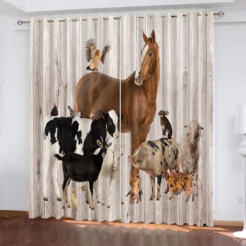 HABEAT 3D Pferd Vorhänge Abdunkelnde Kuh Tier Kindervorhänge Vorhang mit ösen 2er Set Gardinen Blickdicht Verdunkelungs für Kinderzimmer Schlafzimmer Wohnzimmer B 150 X H 166 cm（Motiv 4-2） von HABEAT